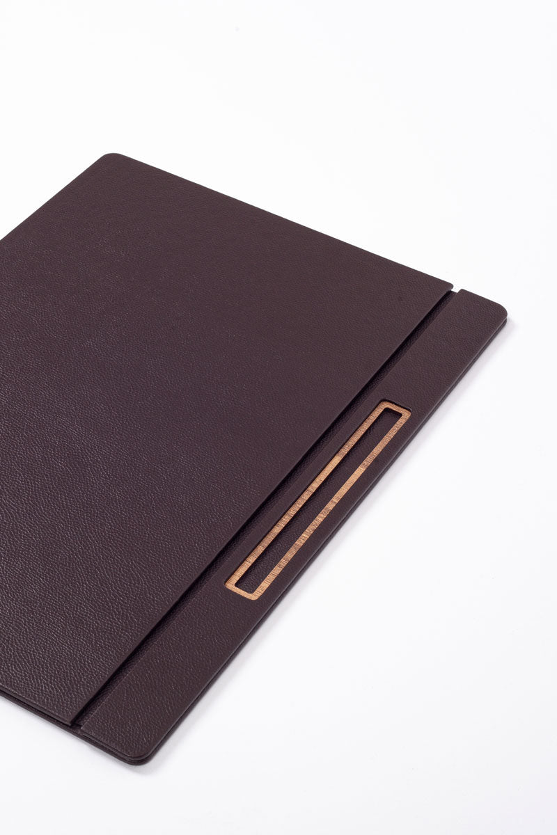 Deri Kapaklı Masa Sümeni Kahve Ahşap Detaylı 50x35cm