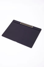 Deri Kapaklı Masa Sümeni Düz Siyah Gold Detaylı 50x35cm