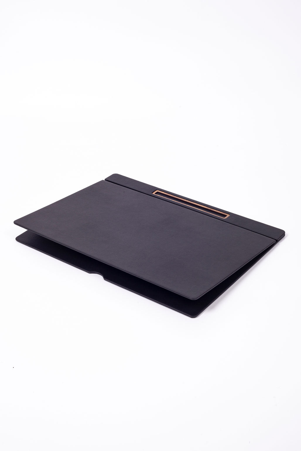 Deri Kapaklı Masa Sümeni Düz Siyah Ahşap Detaylı 50x35cm