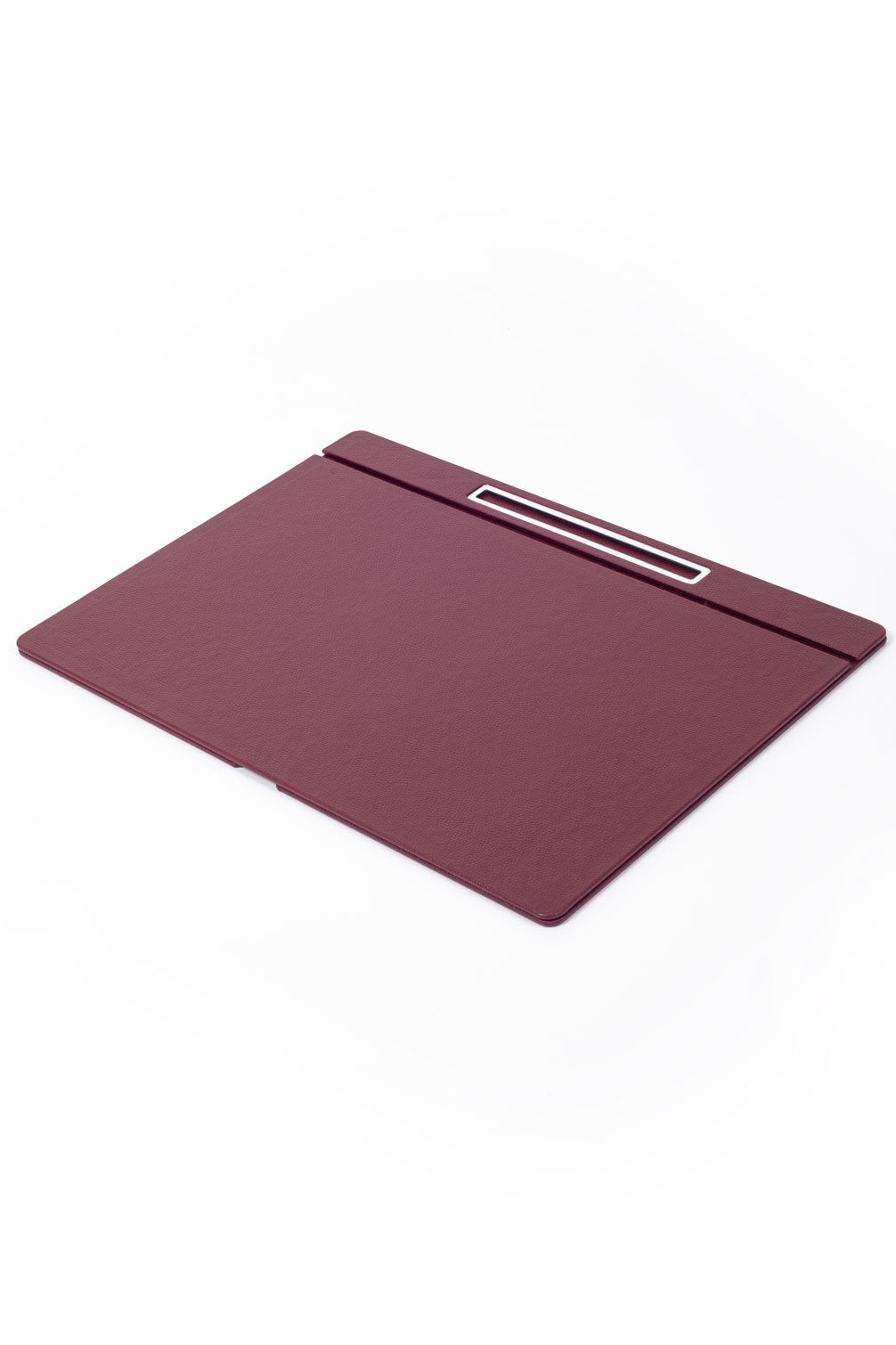 Deri Kapaklı Masa Sümeni Bordo Krom Detaylı 50x35cm