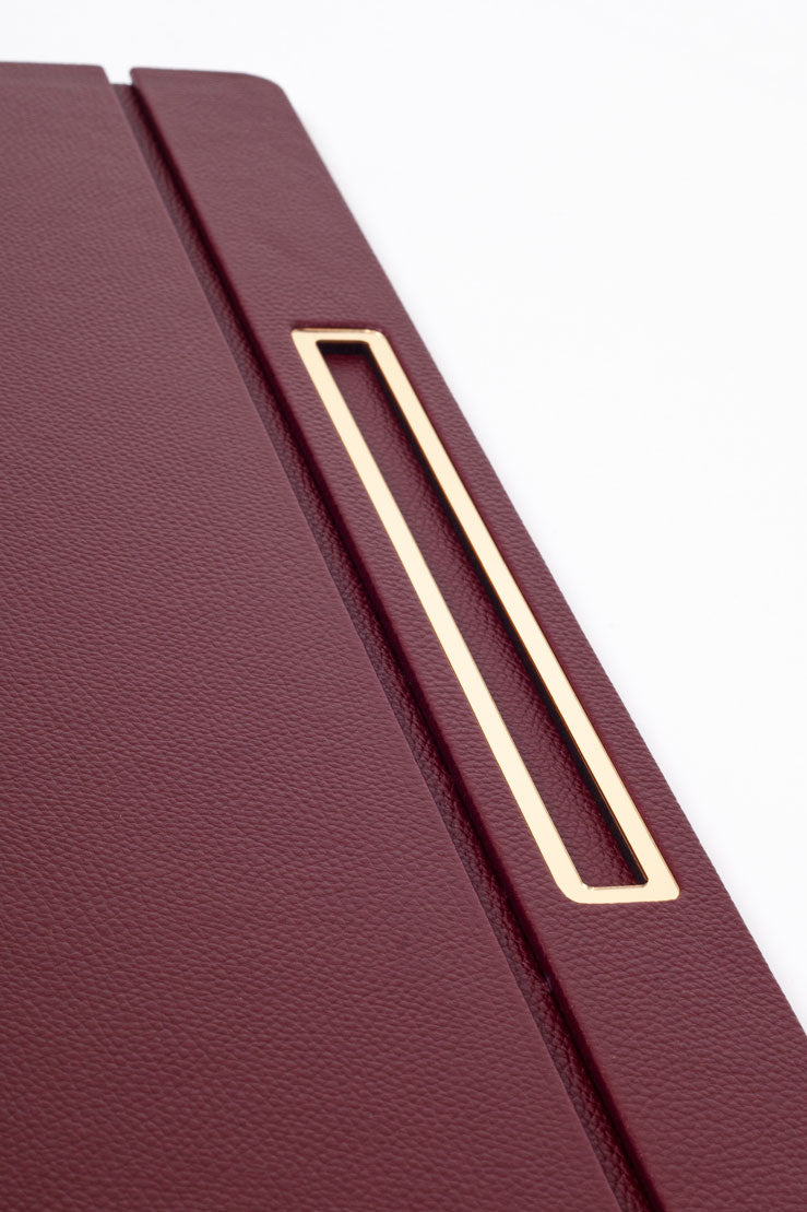 Deri Kapaklı Masa Sümeni Bordo Gold Detaylı 50x35cm