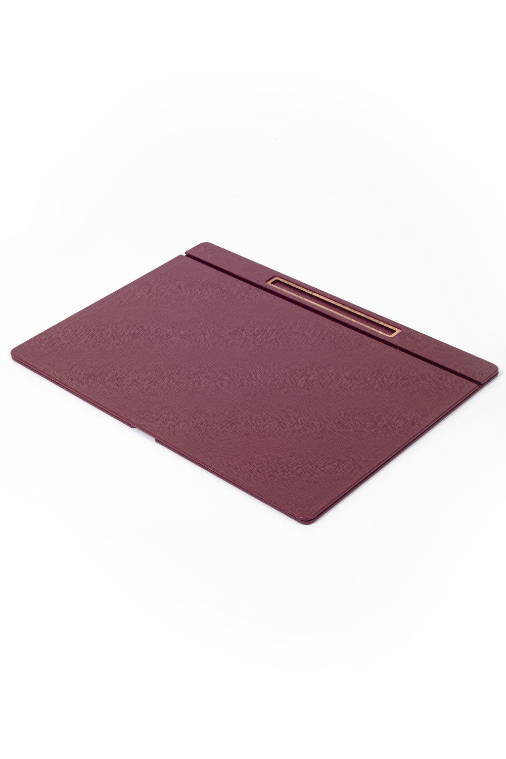 Deri Kapaklı Masa Sümeni Bordo Ahşap Detaylı 50x35cm