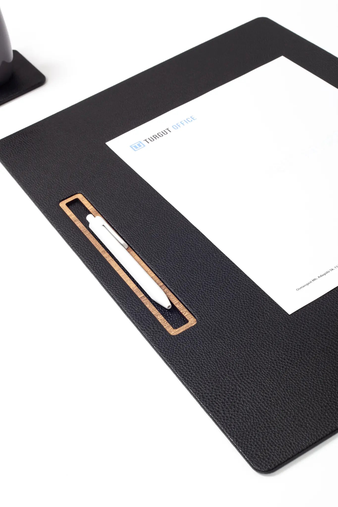 Deri Toplantı Sümeni Siyah Yatay Ahşap Detaylı 49x34cm