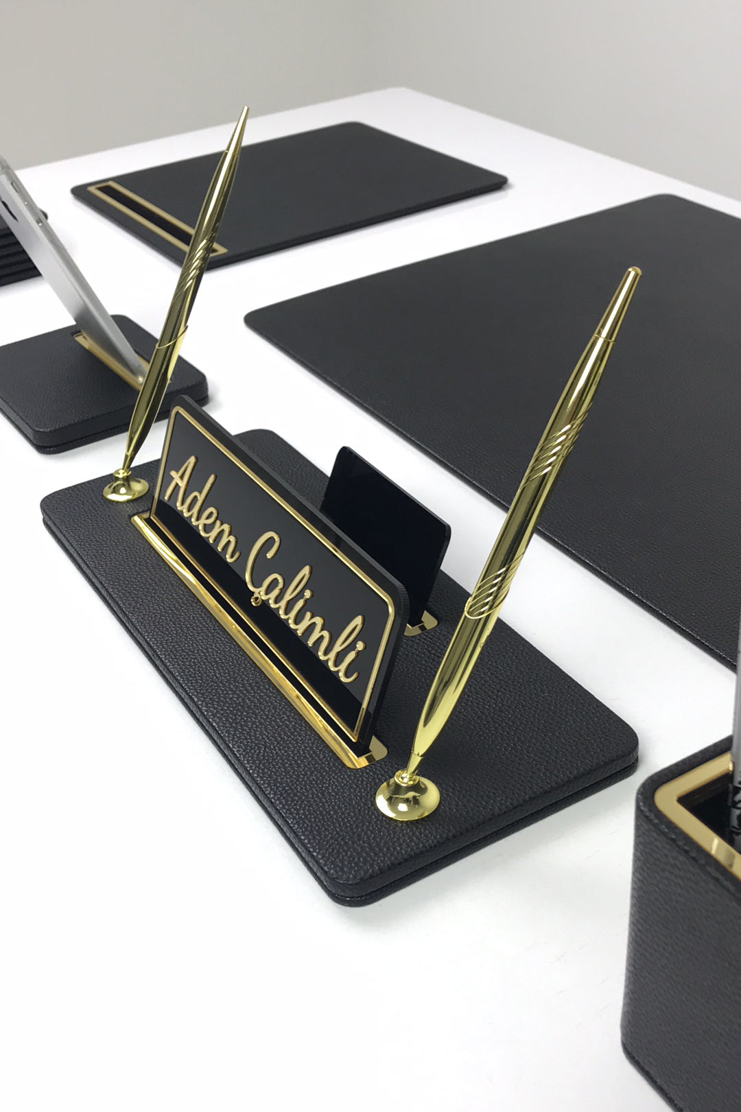 Capella Deri Sümen Takımı Siyah Gold Detaylı 7 Parça