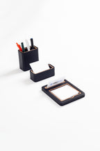 Capella Deri Masaüstü Seti Siyah 3 Parça Ahşap Detaylı