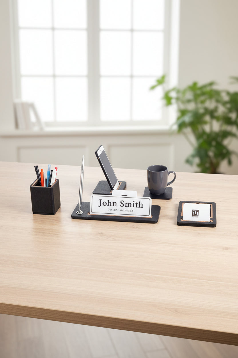 Cavalli 5-Piece Desk Nameplate Set with Black Wooden Details