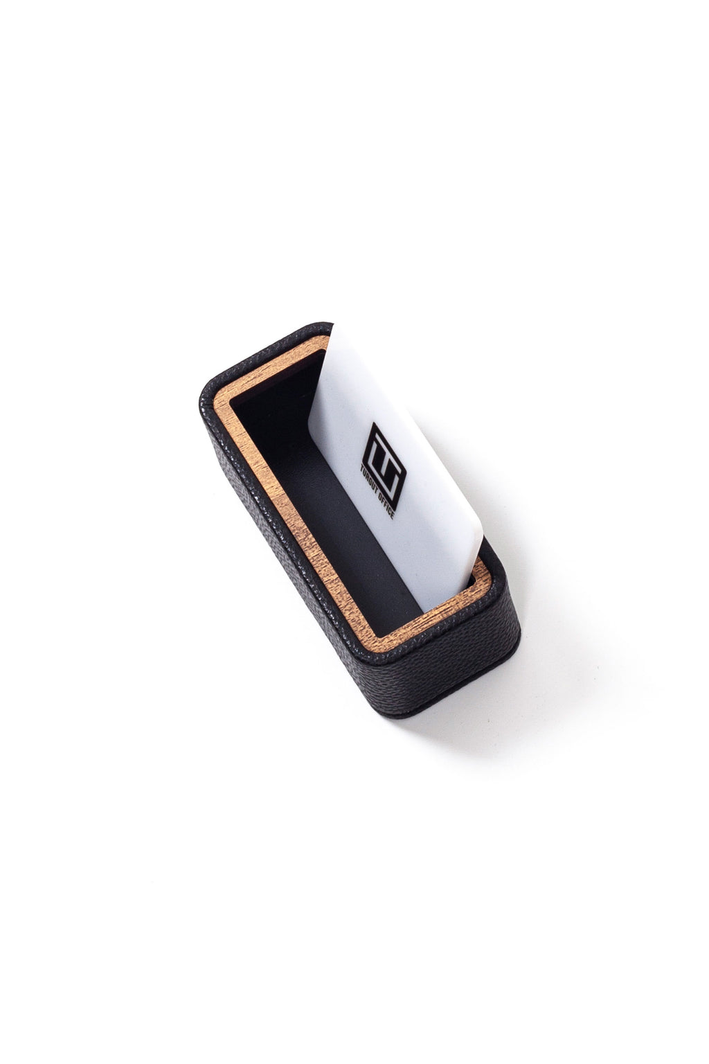 Deri Ahşap Detaylı Kartvizitlik Siyah