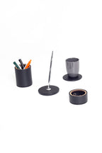 Polo Deri Masaüstü Seti 4 Parça Ahşap Detaylı Krom Kalemli