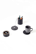 Polo Deri Masaüstü Seti 4 Parça Ahşap Detaylı Krom Kalemli