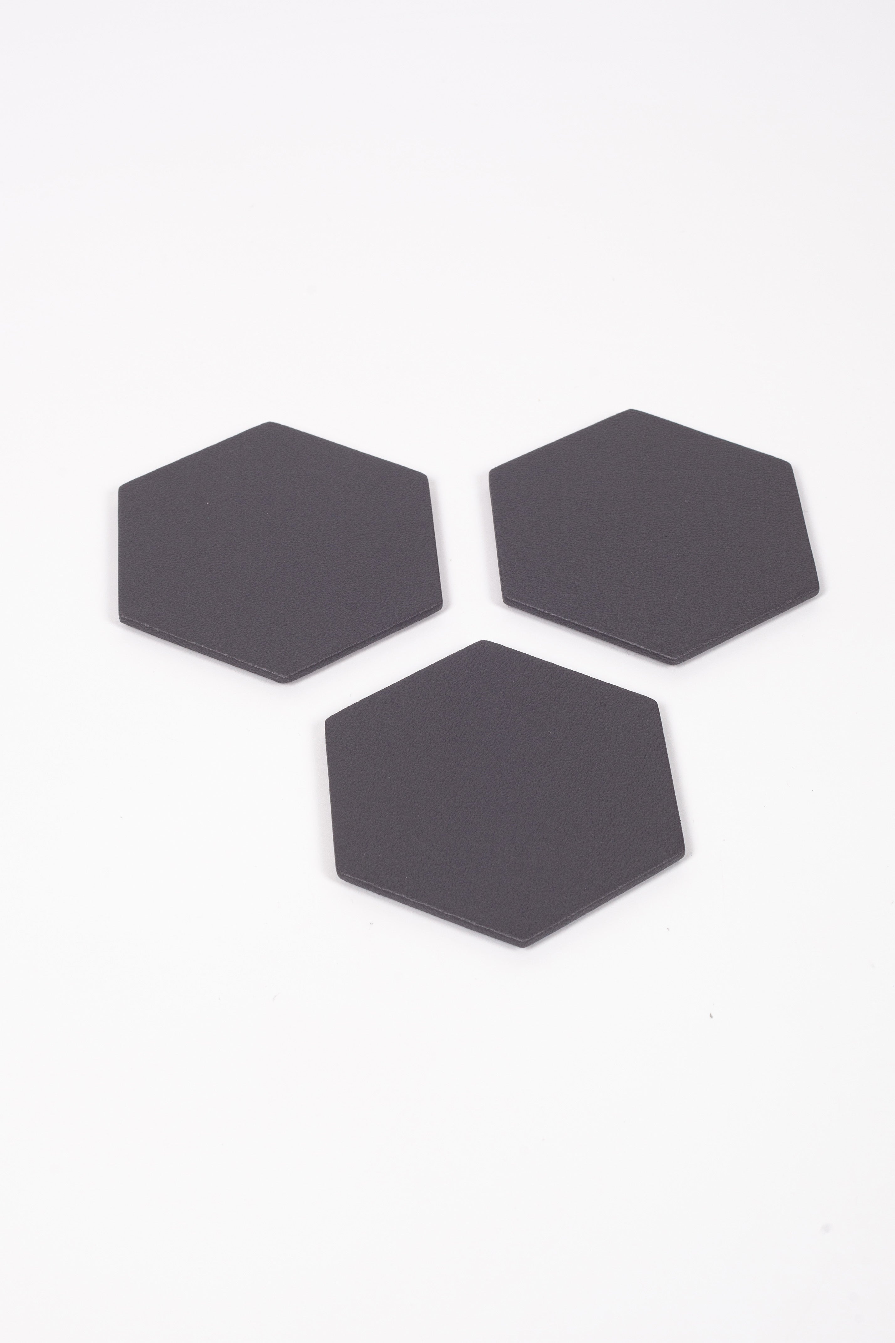 Antrasit Altıgen Deri Bardak Altlığı 3 Adet