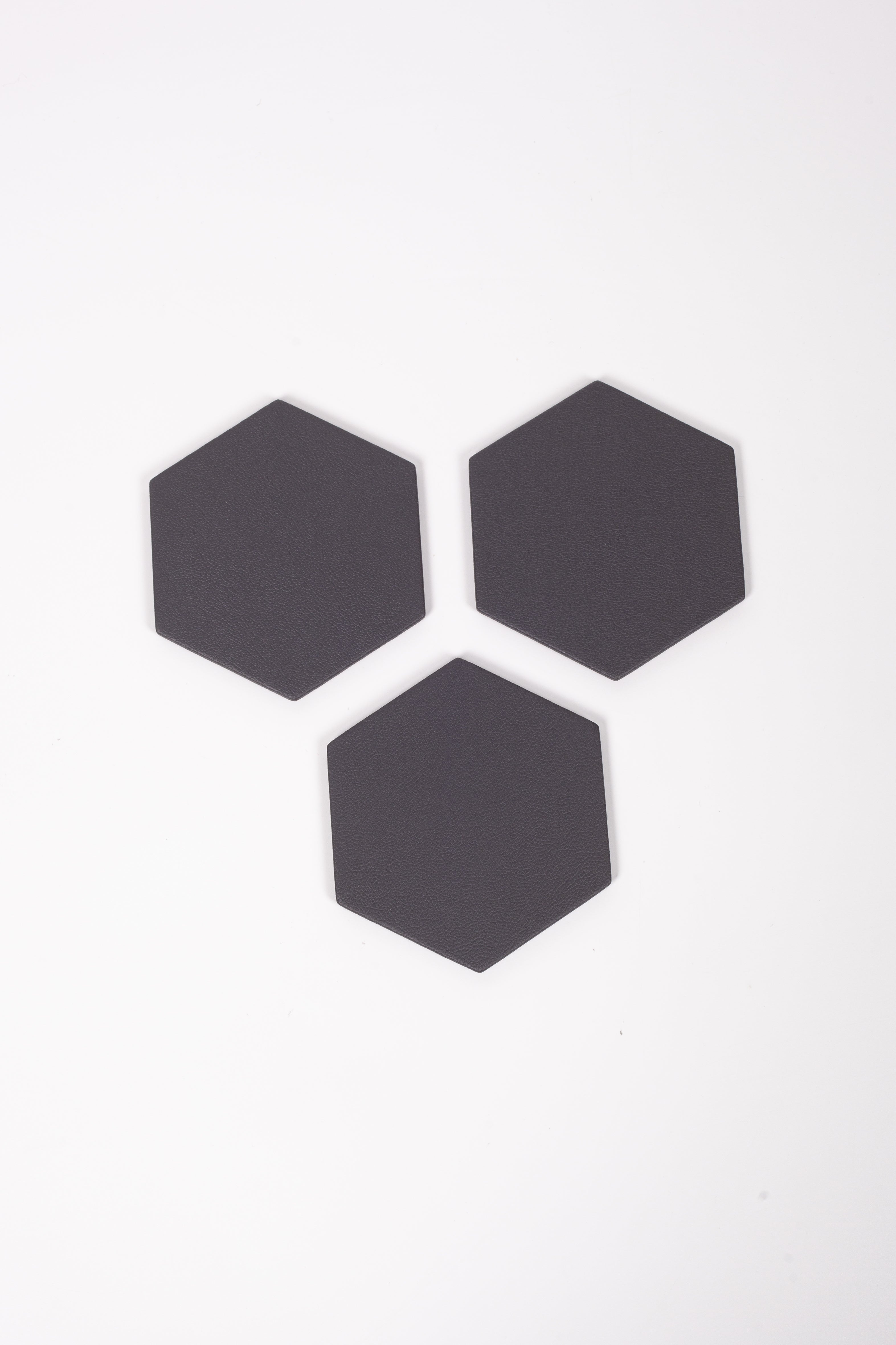 Antrasit Altıgen Deri Bardak Altlığı 3 Adet