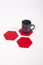 Kırmızı Altıgen Deri Bardak Altlığı 3 Adet