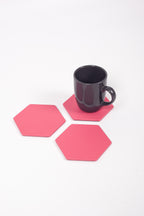 Pembe Altıgen Deri Bardak Altlığı 3 Adet