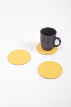 Sarı Oval Deri Bardak Altlığı 3 Adet