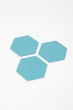 Turkuaz Altıgen Deri Bardak Altlığı 3 Adet