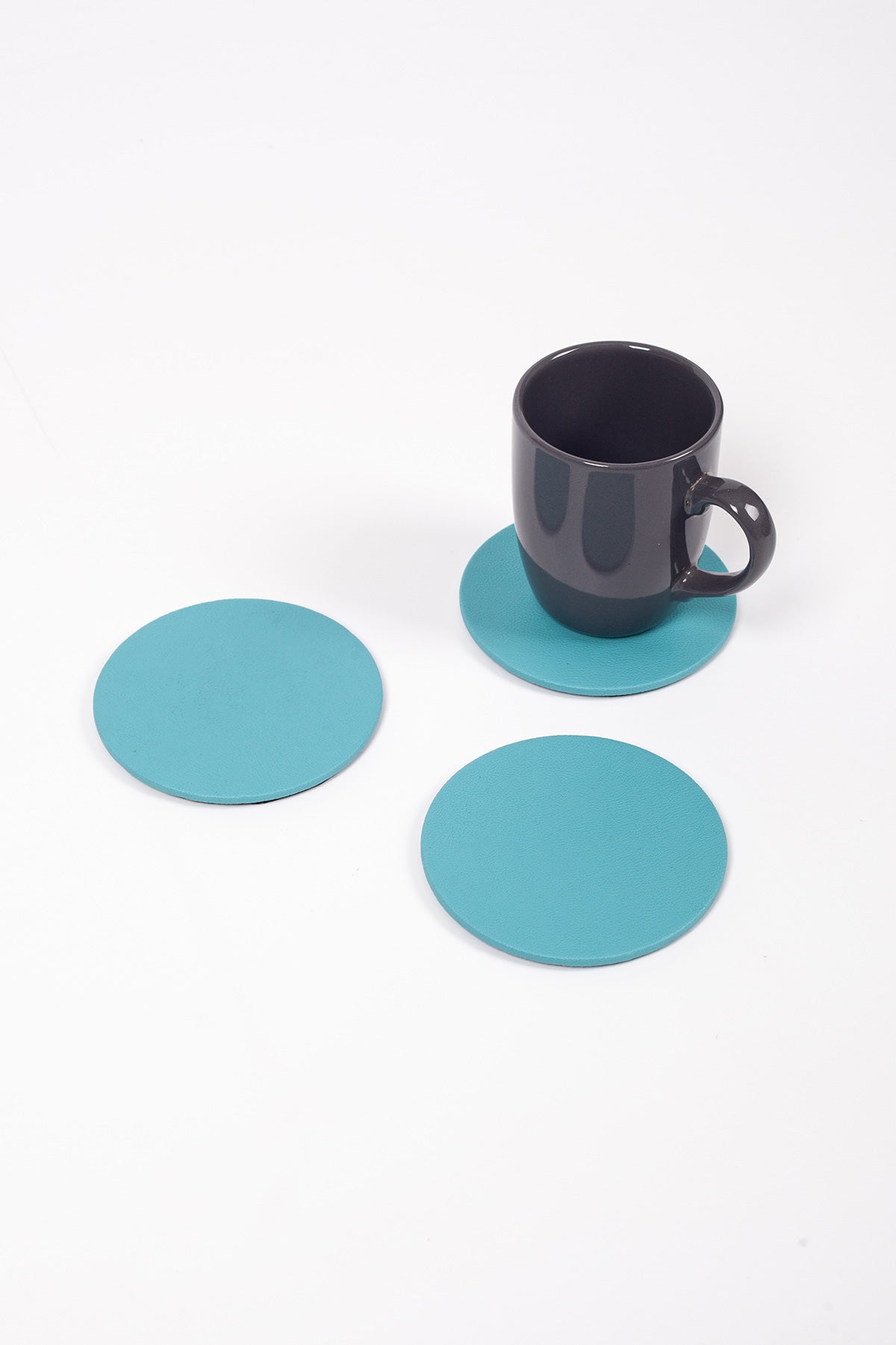 Turkuaz Oval Deri Bardak Altlığı 3 Adet