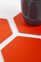 Turuncu  Altıgen Deri Bardak Altlığı 3 Adet