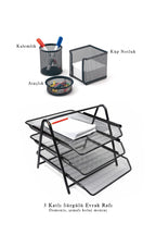 Metal 4'lü Perfore Ofis Masa Üstü Evrak Raflı Set
