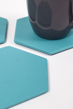 Turkuaz Altıgen Deri Bardak Altlığı 3 Adet