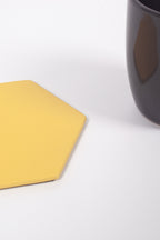 Sarı Altıgen Deri Bardak Altlığı
