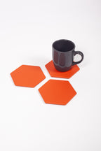 Turuncu  Altıgen Deri Bardak Altlığı 3 Adet