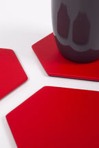 Kırmızı Altıgen Deri Bardak Altlığı 3 Adet