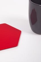 Kırmızı Altıgen Deri Bardak Altlığı