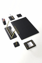 Deri Sümen Takımı Siyah 8 Parça Gold Detaylı