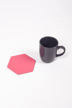 Pembe Altıgen Deri Bardak Altlığı