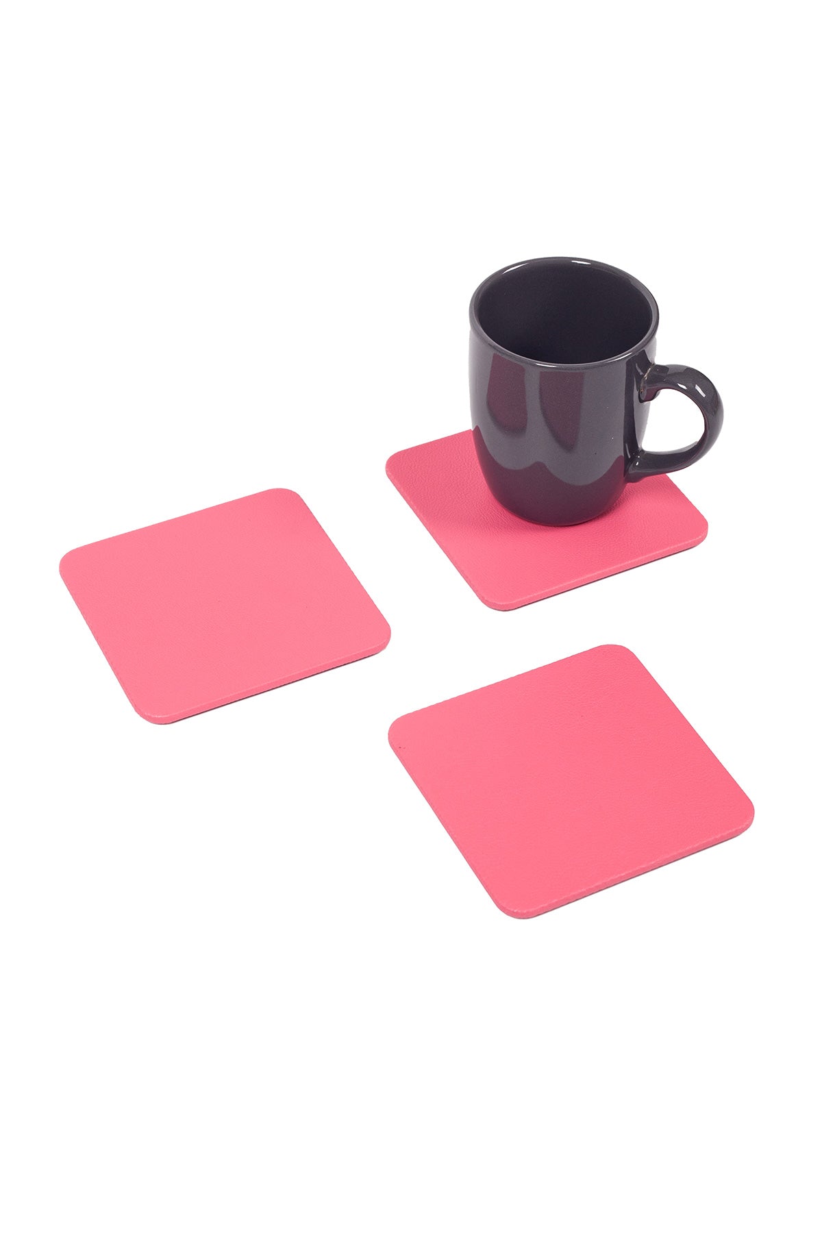 Pembe Deri Bardak Altlığı Kare 3 Adet